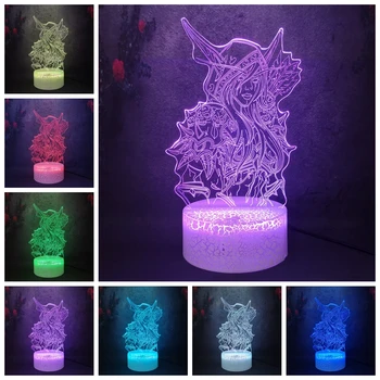 

World of Warcraft Game Girl Night Elf 3D LED USB Plug Bedside Desk Table Lamp 7 Color Bedroom Decor Mood Crack Night Light Gift