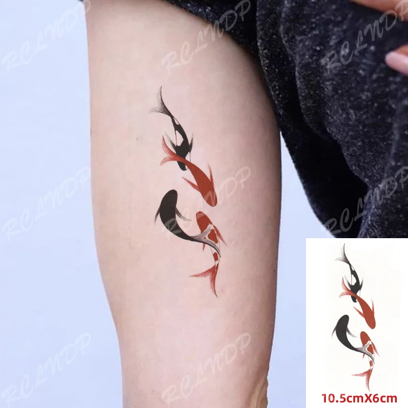 Waterproof Temporary Tattoo Sticker Black Red Fish Carp Animal ...