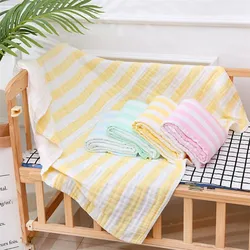 Manta de algodón de alta calidad para bebé, 6 capas, muselina, Diseño a rayas, manta para dormir, Toalla de baño, 100x110cm