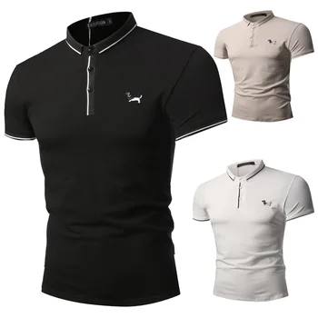 

ZHIJING Summer Men'S Wear Fashion Puppy Embroidery MEN'S Short-sleeved T-shirt Short Sleeved Clothes Men T Shirt