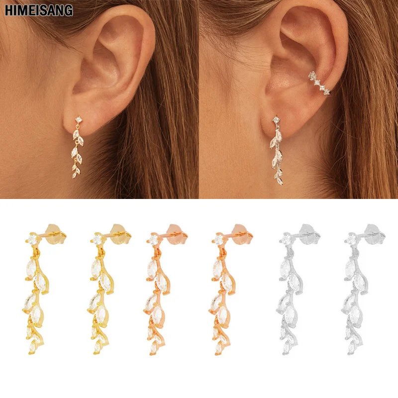 

Silver Gold Plated Leaf Women Drop Earrings Bohemia Big Unusual CZ Zircon Stud Earrings Piercing Ear Rings Girls Earings Jewerly