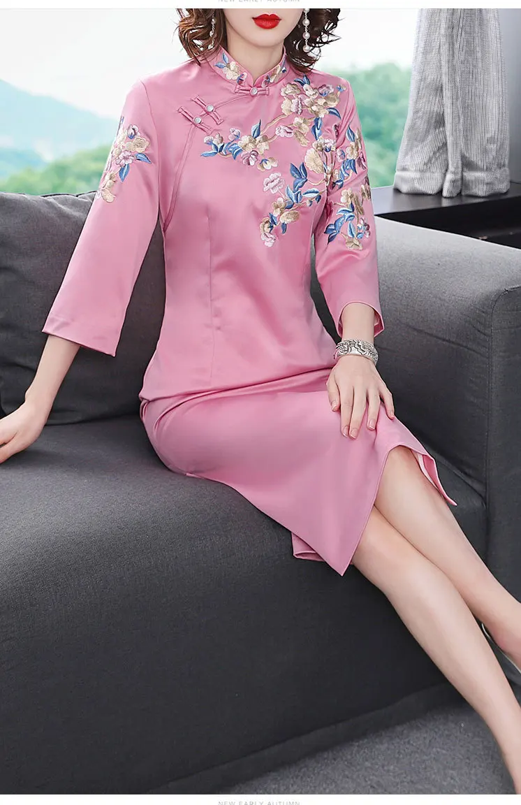 Весна новое женское Ретро вышитое платье cheongsam китайский стиль длинное вышитое качественное платье