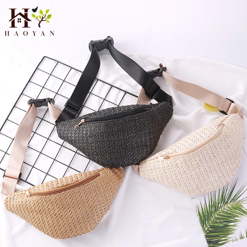 

HAOYAN 2019 Summer New Retro Style Mini Pockets Fashion Woven Rattan Diagonal Shoulder Chest Bag Straw Bag