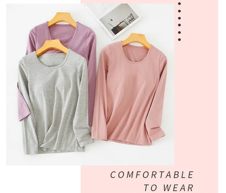 Fdfklak Ein Stück Pyjamas Brust Pad Hause Kleidung Frauen Äußere Tragen Baumwolle Lange-Sleeve Basis Shirt Für Herbst Winter schlaf Tops 4XL – Detail 8