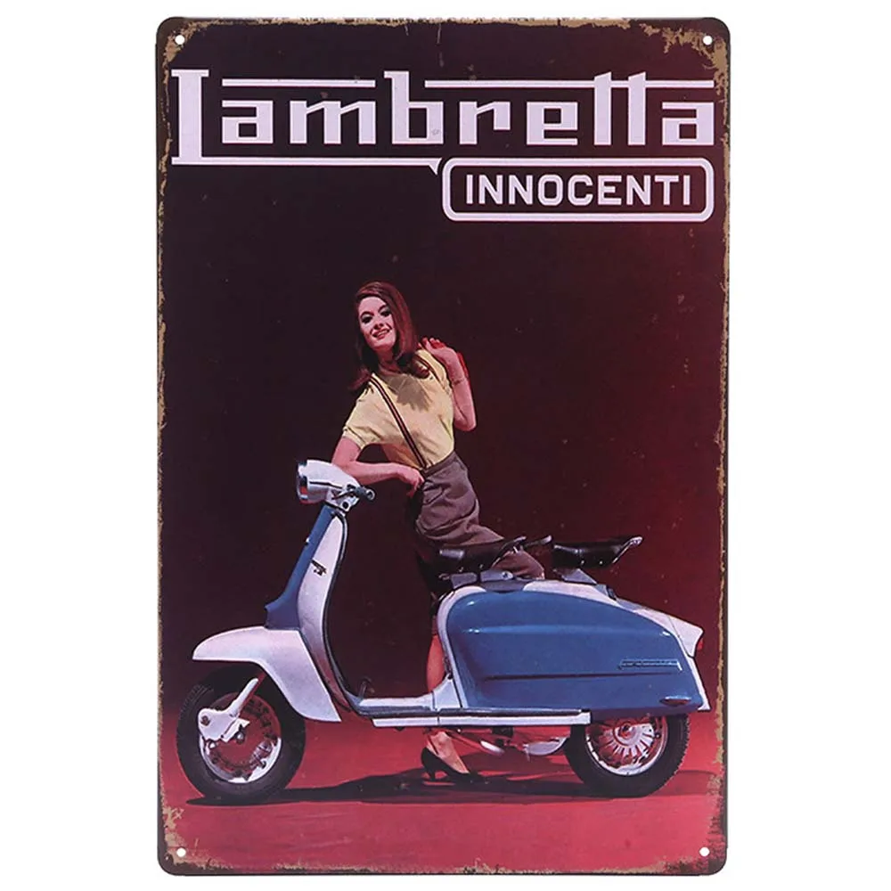 RE2477 Мотоцикл Lambretta плакат Винтаж мотоцикл металлическая банка доска значки в стиле ретро пластины домашний декор для стен 20x30 см - Цвет: RE2477