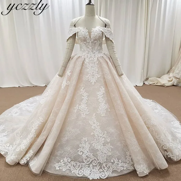 Abito Da Sposa роскошное платье с открытыми плечами, милое кружевное бальное платье с аппликацией, свадебное платье, длинное, плюс размер, свадебное платье es W160