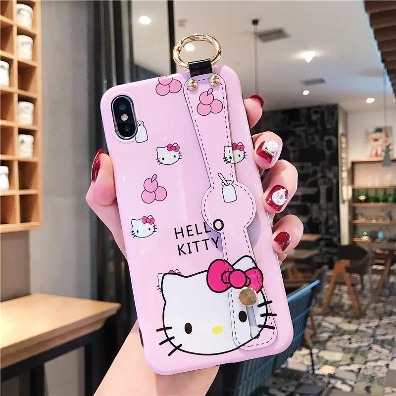 Привет Китти Мягкий чехол для телефона защиты мешок для iPhone 6S/6 plus/iPhone 7 plus/8/8 plus/X/XR/XSmax/11 Pro MAX с ремешок на запястье и ремешок не дадут - Цвет: 1 without Lanyard