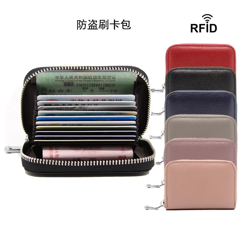 

WESTERN AUSPICIOUS Women Business Card Holder Cow Leather Card Wallet Prevent RFID Female Credit Card Holder Red Blue Purple New