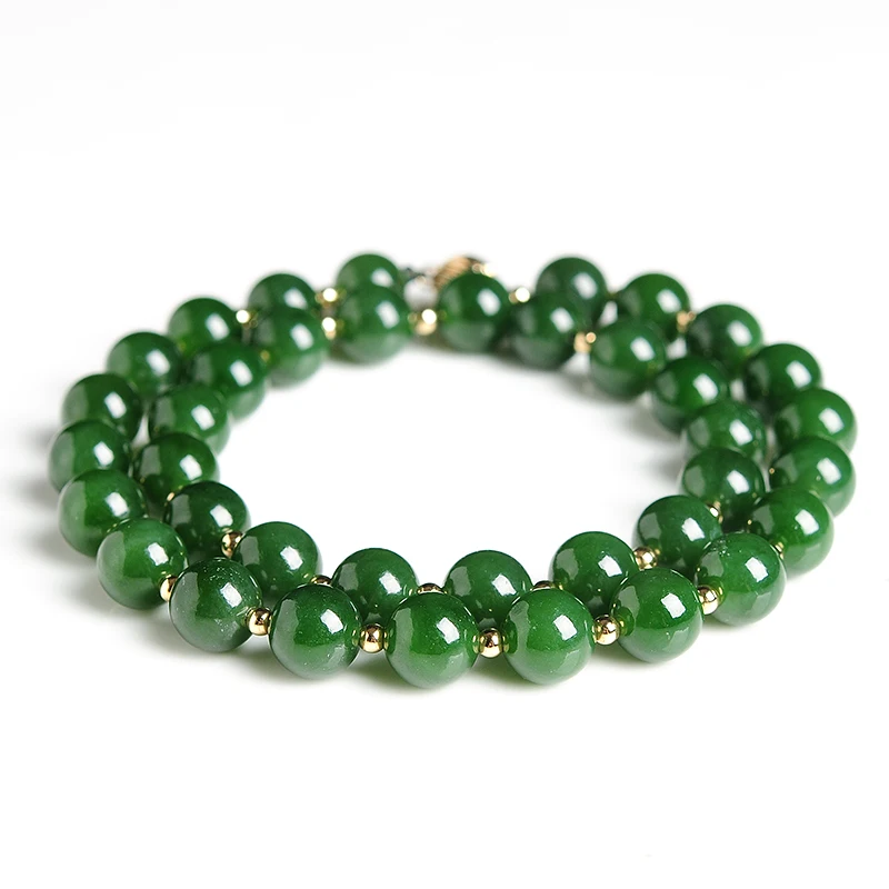 Подлинное и Hetian jade Jasper 10 мм ожерелье из бисера высокого класса 18K Jinzhu инкрустированные натуральная яшма ожерелье из бисера