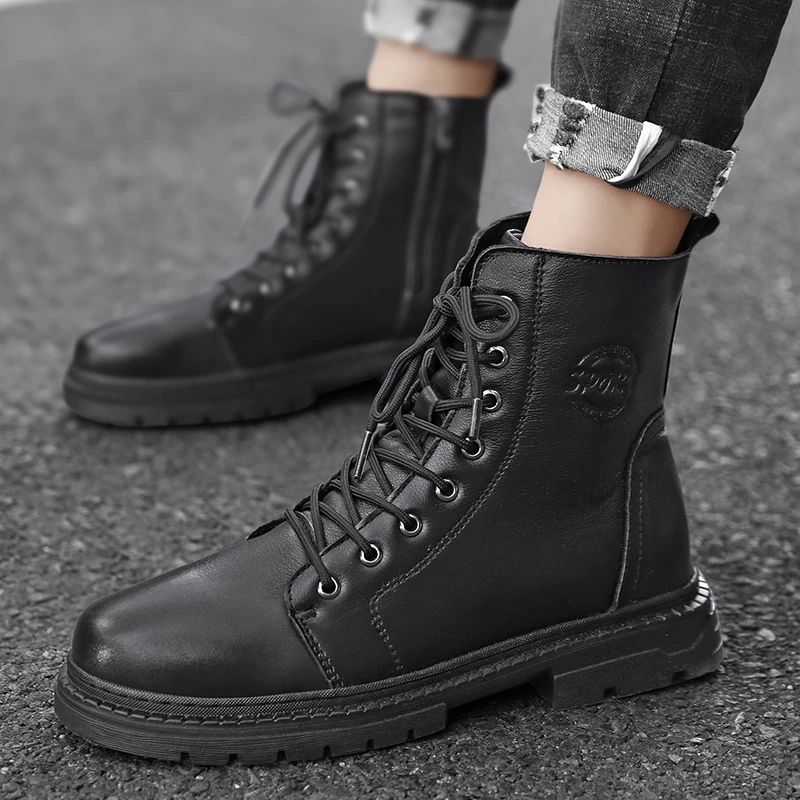 メンズスノーブーツ レース付き本革ブーツ 暖かいぬいぐるみ 足首までの長さ Basic Boots Aliexpress