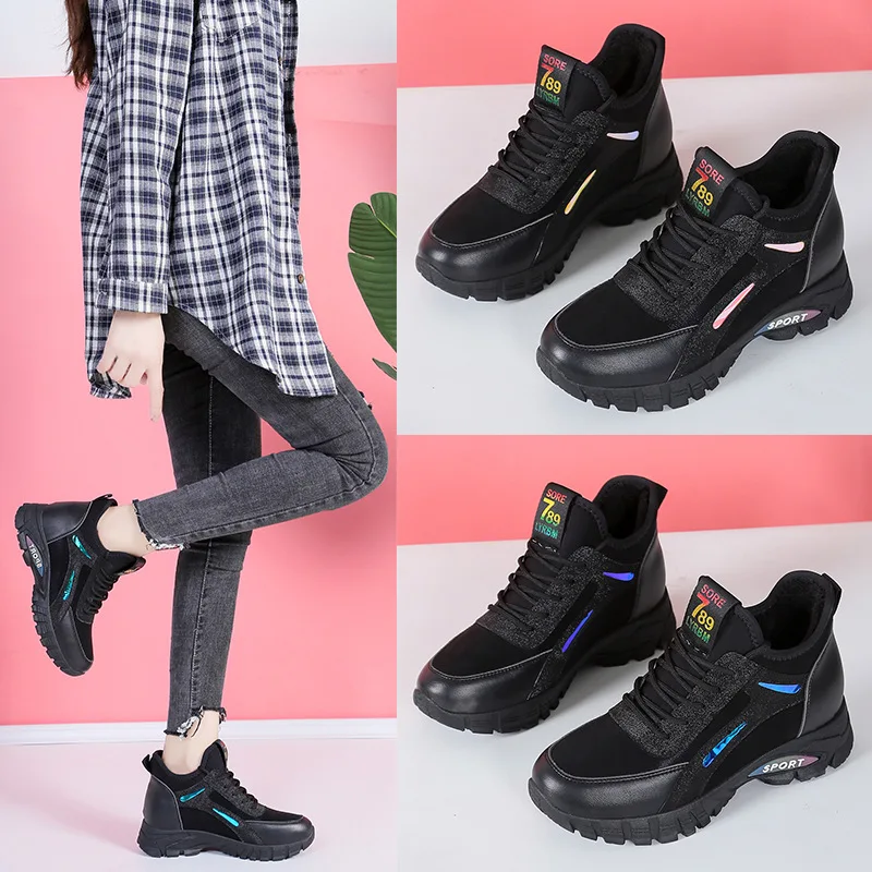 

Dad Shoes Women's 2019 Autumn & Winter New Style Fashion Network Red Elevator plus Velvet Versatile Thick Bottomed British Style