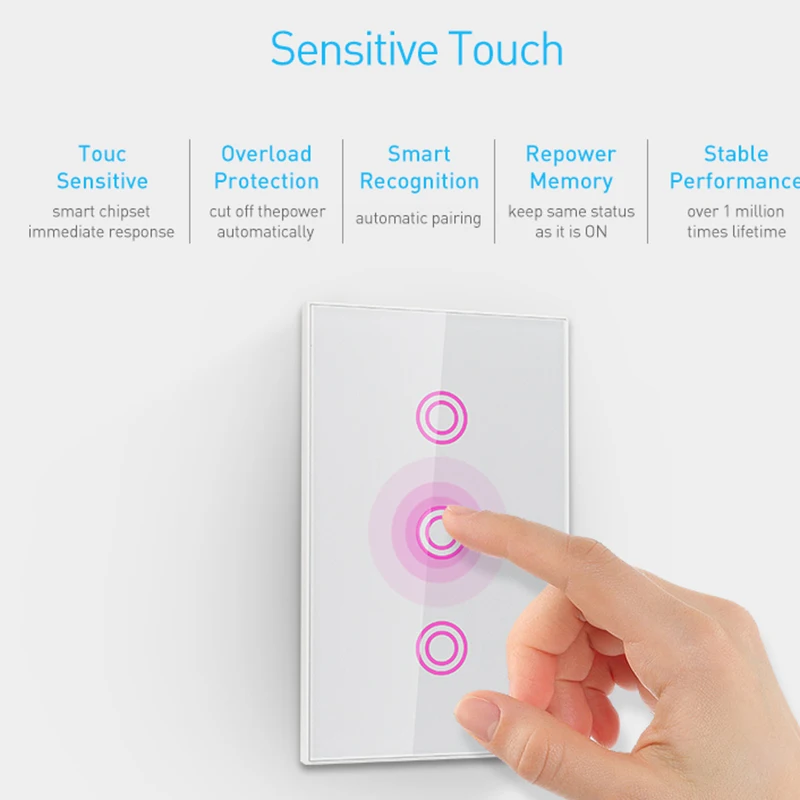 NEO COOLCAM 3 Gang Zwave Plus US Touch настенный светильник ель света 3CH Smart Light Switch Panel 908 4
