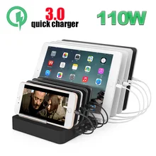 110 Вт зарядка через usb станция быстрая зарядка, многофункциональное устройство быстрой Зарядное устройство Органайзер 8-Порты и разъёмы QC 3,0 интеллектуальной идентификацией Tech