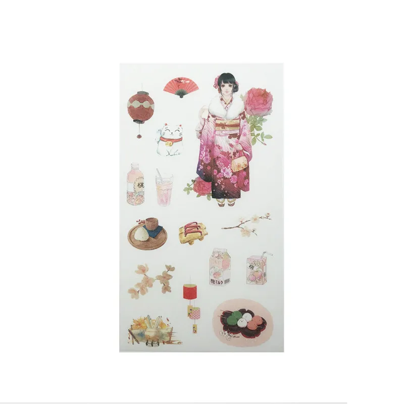 6 листов/упаковка декоративные наклейки дневник путешественника Бумага васи наклейки Древние китайские японские девушки пейзаж шаблон наклейки