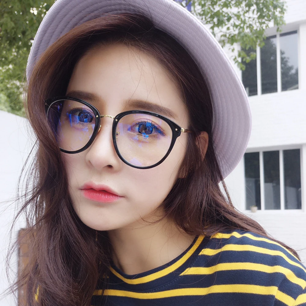 clear blue light glasses 1PC Optical Glasses Frame Women Men Round Oversized Eyeglasses Frames Metal Spectacles Clear Lenses Glasses Cat Eyes Retro New reading glasses with blue light filter