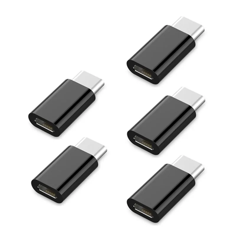 Черный 5 шт. адаптер для мобильного телефона Micro USB на USB C адаптер Microusb разъем для huawei Xiaomi samsung Galaxy A7 адаптер usb type C - Цвет: Черный