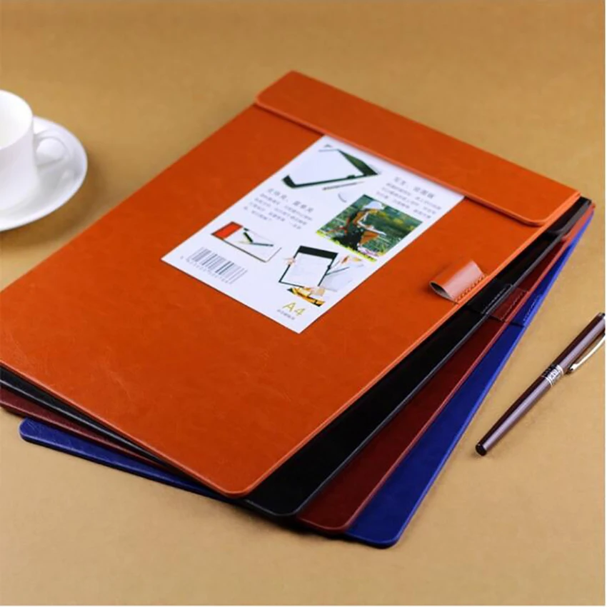 A5 Small Leather Clipboard Memo Paper Folding Writing Pad with Pen