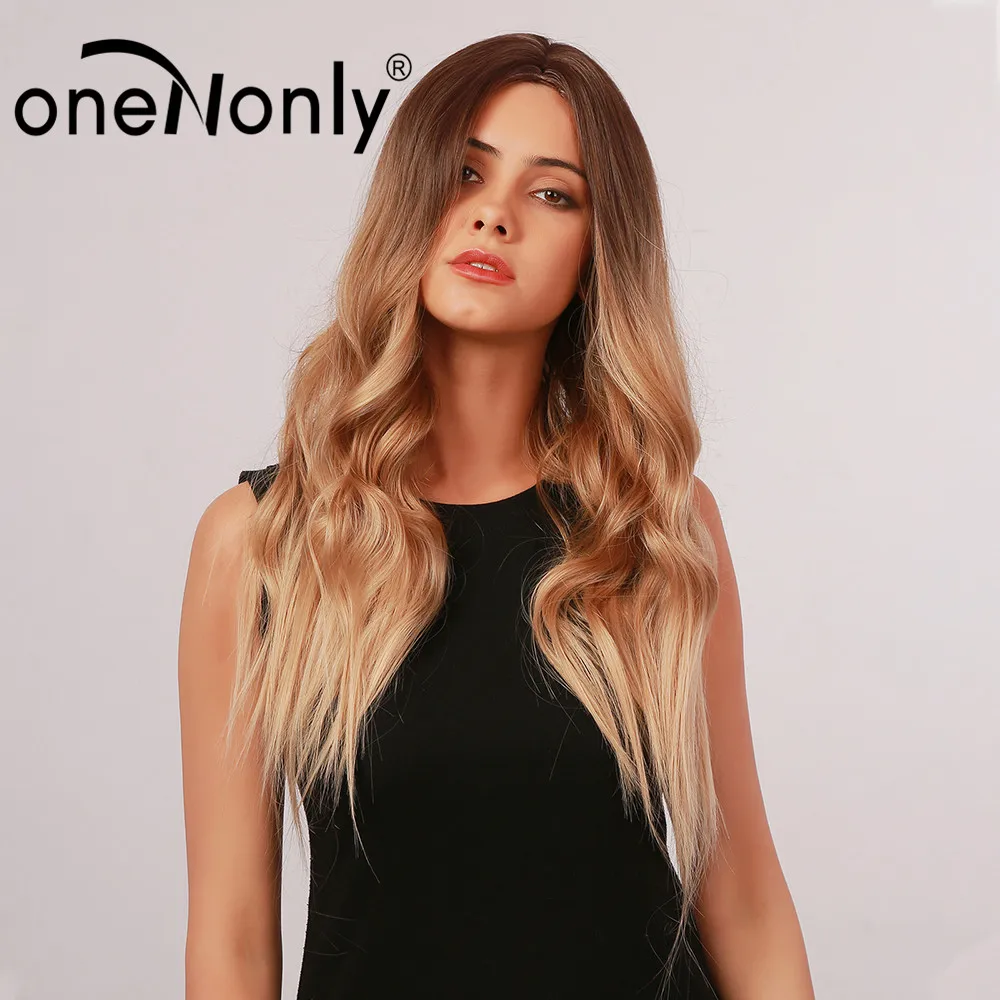 

oneNonly Ombre White Synthetic Wigs Long Body Wave Wigs for White Black Women Glueless Heat Resistant Free Shipping Natural Wigs