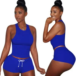 Adding Logo Women Summer Set Top And Pants Set Drawstring Short Set Skinny Solid Color Sweet Track Suit Top Pant Two Piece women's swim shorts Shorts