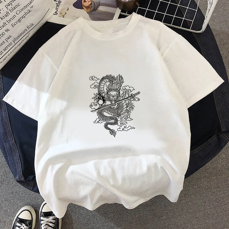 2021 Fashion Dragon Printing Women Fashion T-shirt Top Summer Graphic Casual T-shirt women New Style White Fashion Women's TEE black t shirt