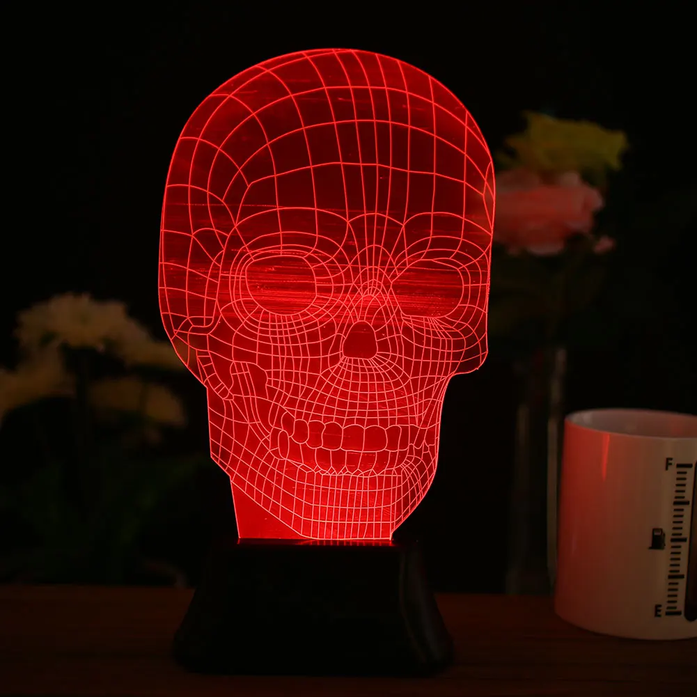Волшебный 3D настольная лампа в форме черепа акриловая со светодиодной подсветкой USB настольная лампа