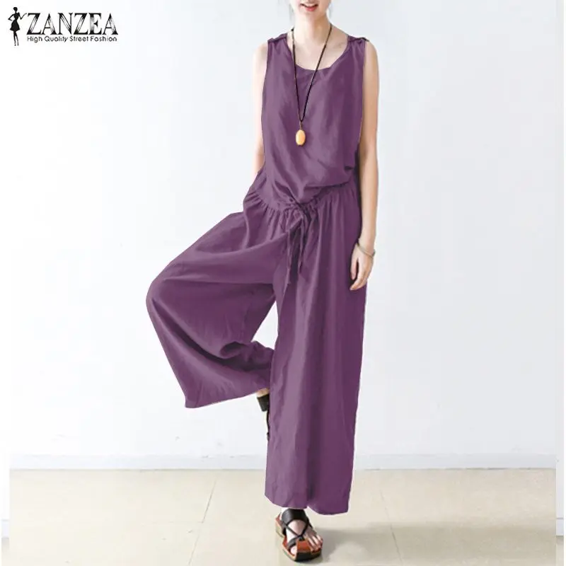Plus Size Women's Wide Leg Jumpsuits ZANZEA Elegant Solid Tank Overall Casual Pantalon Summer Female O Neck Rompers Playsuits Plus Size Women's Wide Leg Jumpsuits ZANZEA Elegant Solid Tank Overall Casual Pantalon Summer Female O Neck Rompers Playsuits