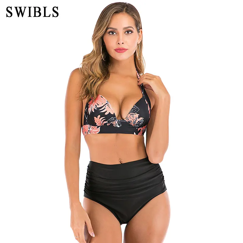 01 Woman Plus Size Swimwear High Waist S-3XL Bikini Big Women Bathing Suits Floral Vintage Female Sexy Bather Swimsuits - Цвет: 01