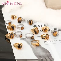 Vintage Stainless Steel With Brown Tiger Eye Stone Ring For Men Women Turkish Handmade Simple Statement Ring Retro