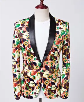 

New arrival Fruit Printing Blazer Fit Slim Men Singers Host Stage Costumes Men Casual Blazer Plus Size Personality Coat ! S-5XL