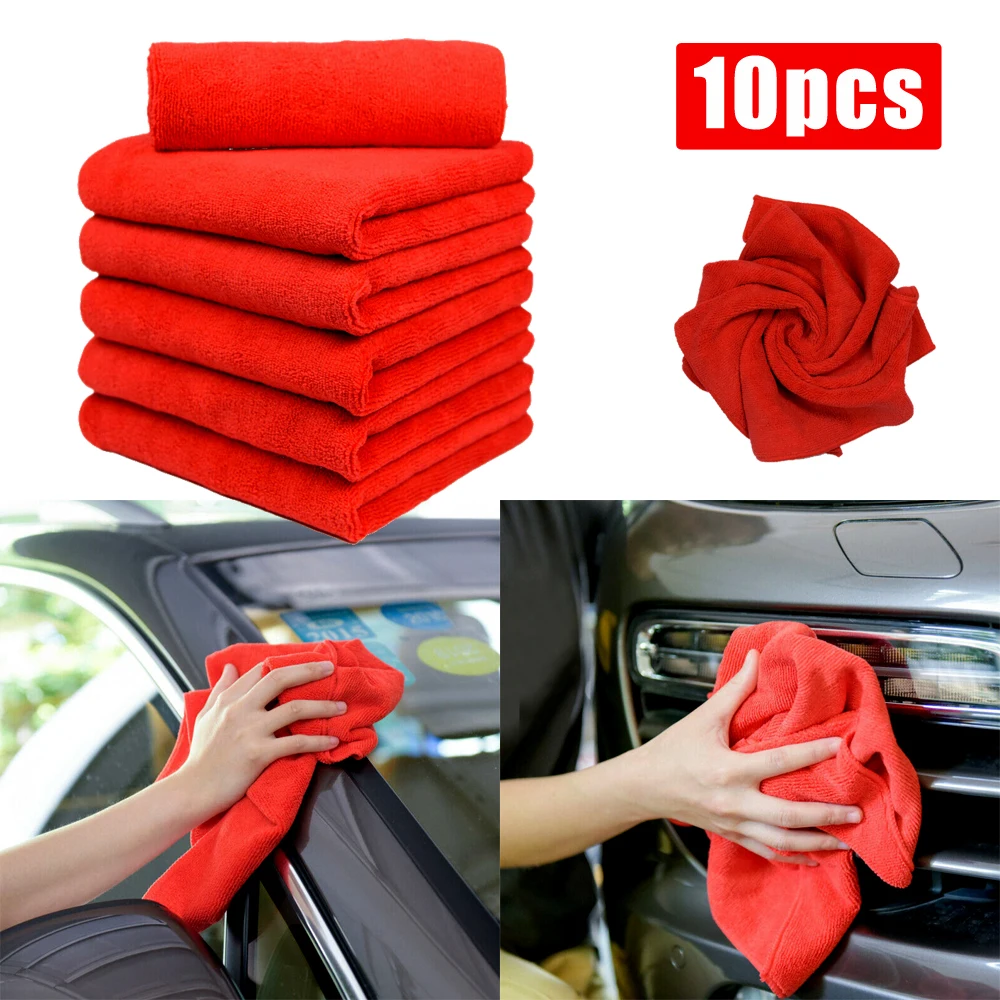 10pcsRedExtraSoftCarWashMicrofiberTowelCarCleaningDryingClothCarCareCloth