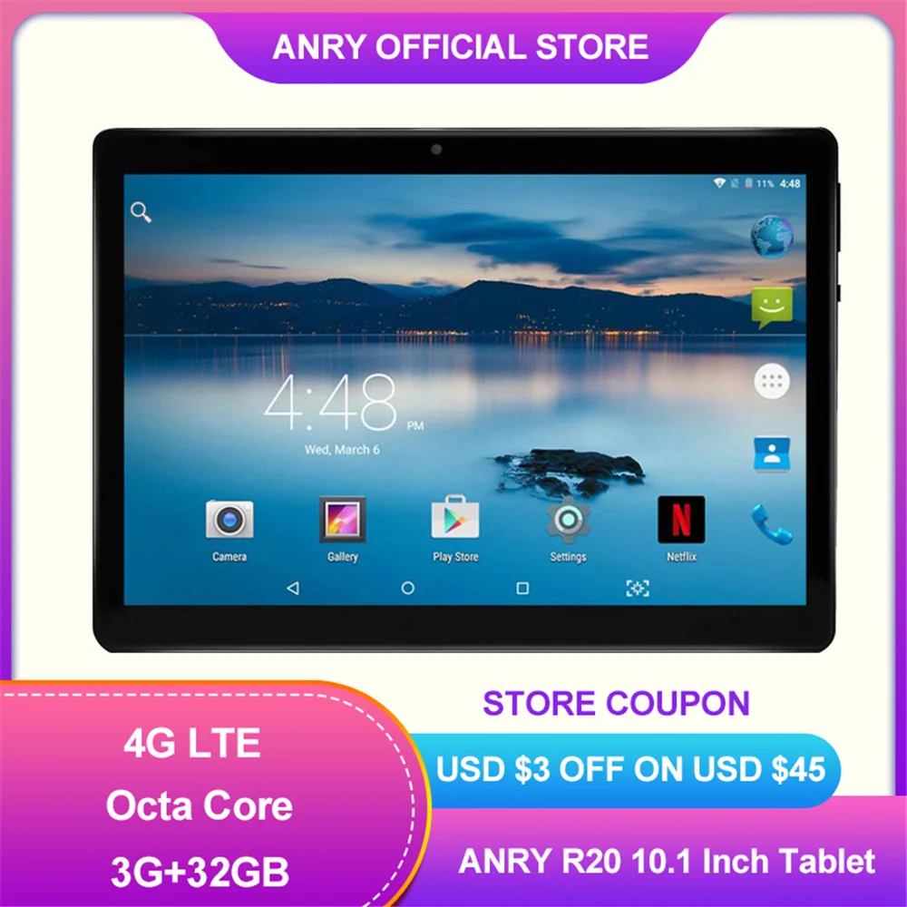 ANRY 10 pulgadas tableta con GPS Wifi BT Android 8,1 4G llamada de teléfono 2 GB RAM 32GB ROM ranura para tarjeta Sim doble Tableta Octa Core 10,1 Pestaña para niños