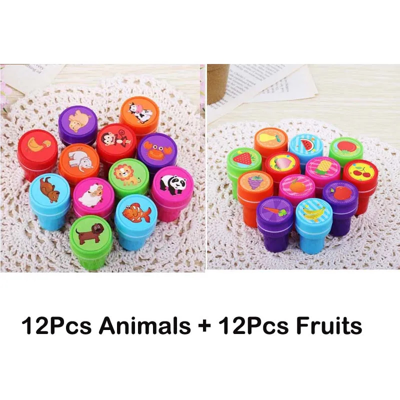 12Animals x 12 Fruit 24 шт. милый улыбающееся лицо штамп Diy ручной работы Альбом для скрапбукинга Decorazioni Forniture учитель дети игрушечные студенты подарок штамп - Цвет: 12Animals x 12 Fruit