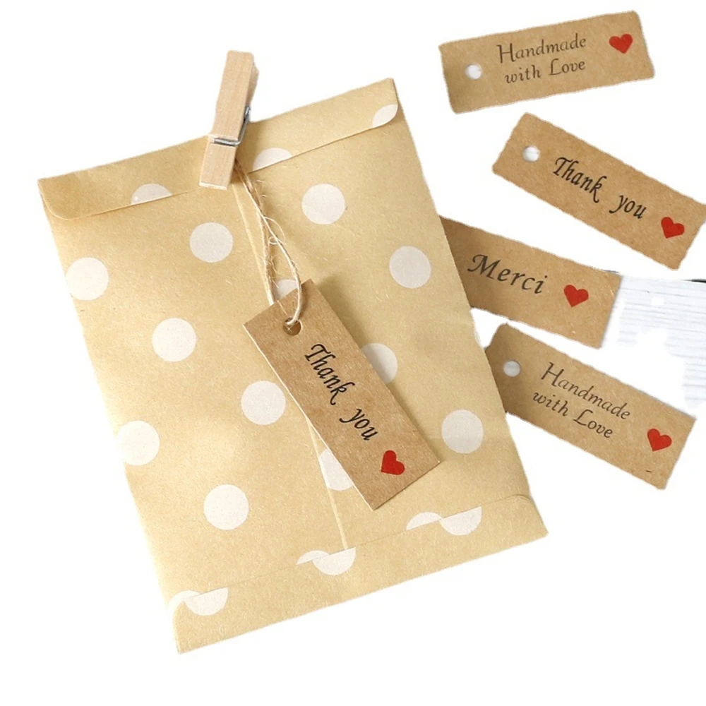 100pc 4x2cm Kraft Paper Tags with Strings Handmade with Love Hang Tags  Garment Tags for Candy/