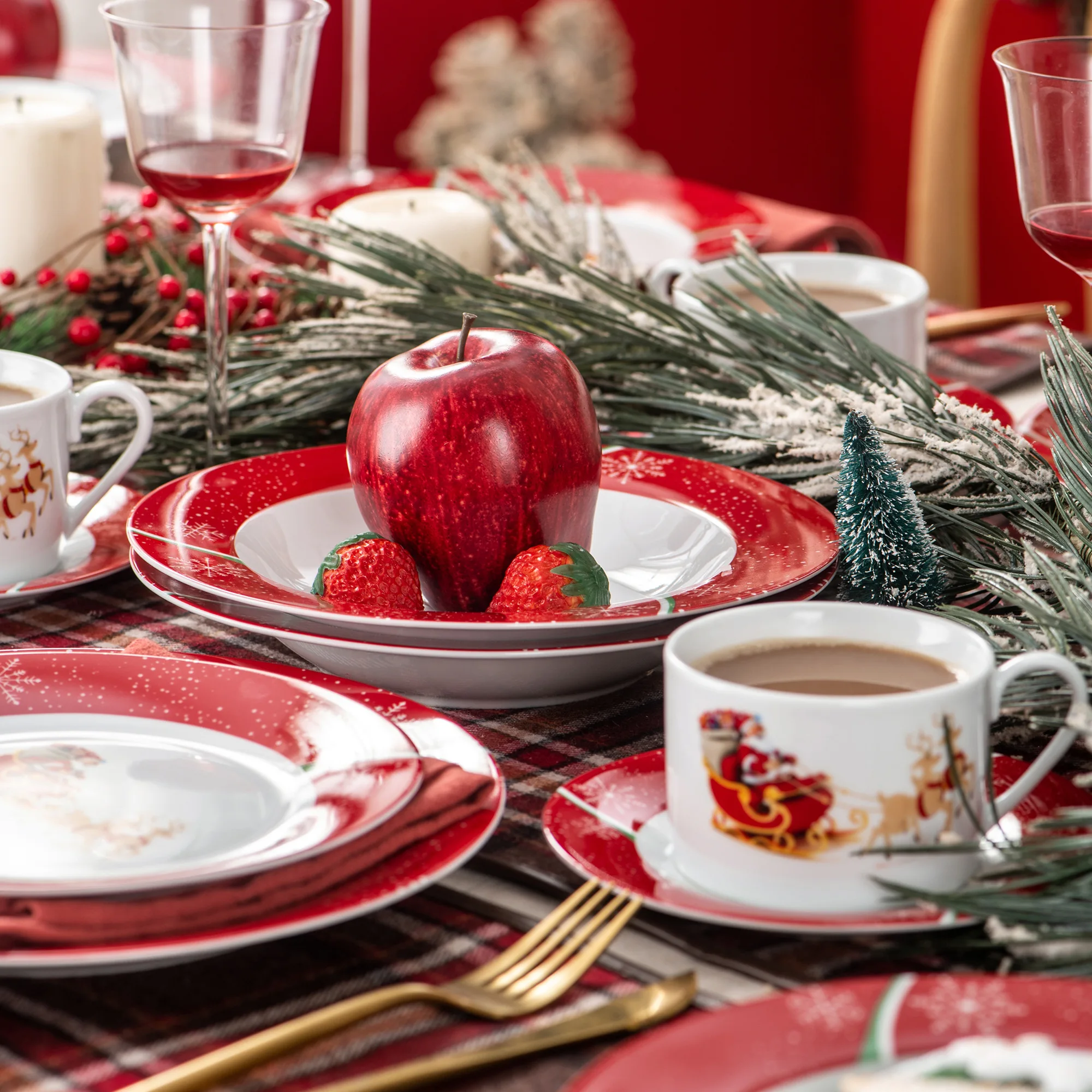 VEWEET, Série Christmasdeer, Service de Table en Porcelaine Fête Noël, 60  Pièces pour 12 Personnes, Inclus Assiettes Plates, Assiett - Cdiscount  Maison