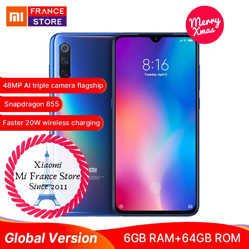 Глобальная версия Xiaomi Mi 9 6 ГБ 64 Гб мобильный телефон Snapdragon 855 Восьмиядерный 6,3" AMOLED полноэкранный 48MP задняя камера смартфон