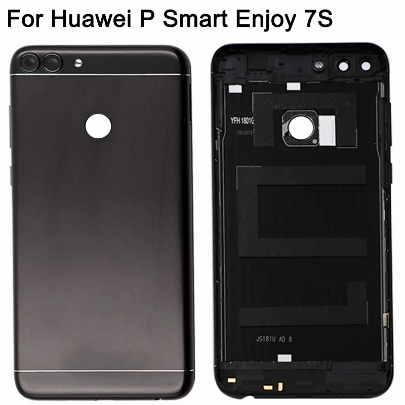 Psmart крышка батареи для huawei P Smart Enjoy 7S Запасные части Задняя крышка батареи задняя металлическая дверь корпус объектив камеры - Цвет: Black