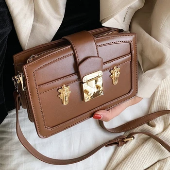 

New Arrial Metal Lock Vintage Crossbody Bag Women 2020 Square Flap Hand Bag Shoulder Handbags Branded Designer Fashion Purse