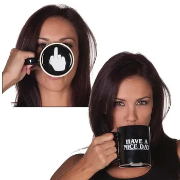 

300ml Funny Have a Nice Day Coffee Mug Cup With Middle Finger on the Bottom Ceramic Mug Black For Coffee Milk Tea Cups Gift