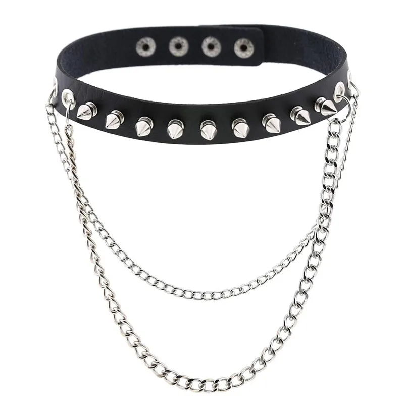 Black Leather Spike Rivet Stud Collar Choker Punk Rock Gothic Chokers chain  For Women Men Necklace Statement Jewelry