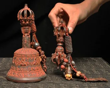 

wedding decoration 7"Old Tibetan Bronze Kwan-yin Head Buddha statue Dorje Vajra Bell Zhong Faqi Set
