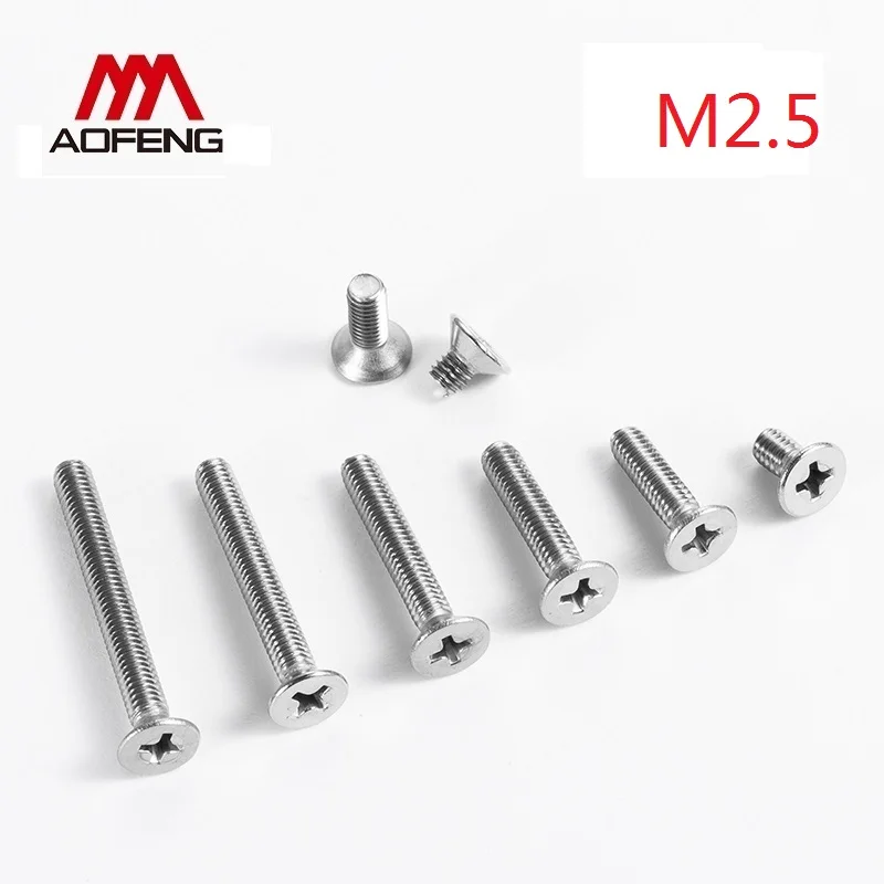 

M2.5 304 Stainless Steel Cross Recessed Countersunk Head Screws M2.5*3 6 8 10 20 30 40 50 60mm GB819 Phillips Flat Head Screws