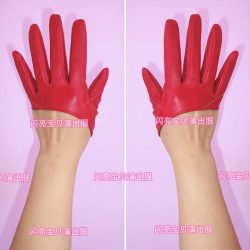 Бар сценический костюм аксессуары певица DJ черные и белые красные кожаные перчатки женские перчатки росы палец - Цвет: As shown 2