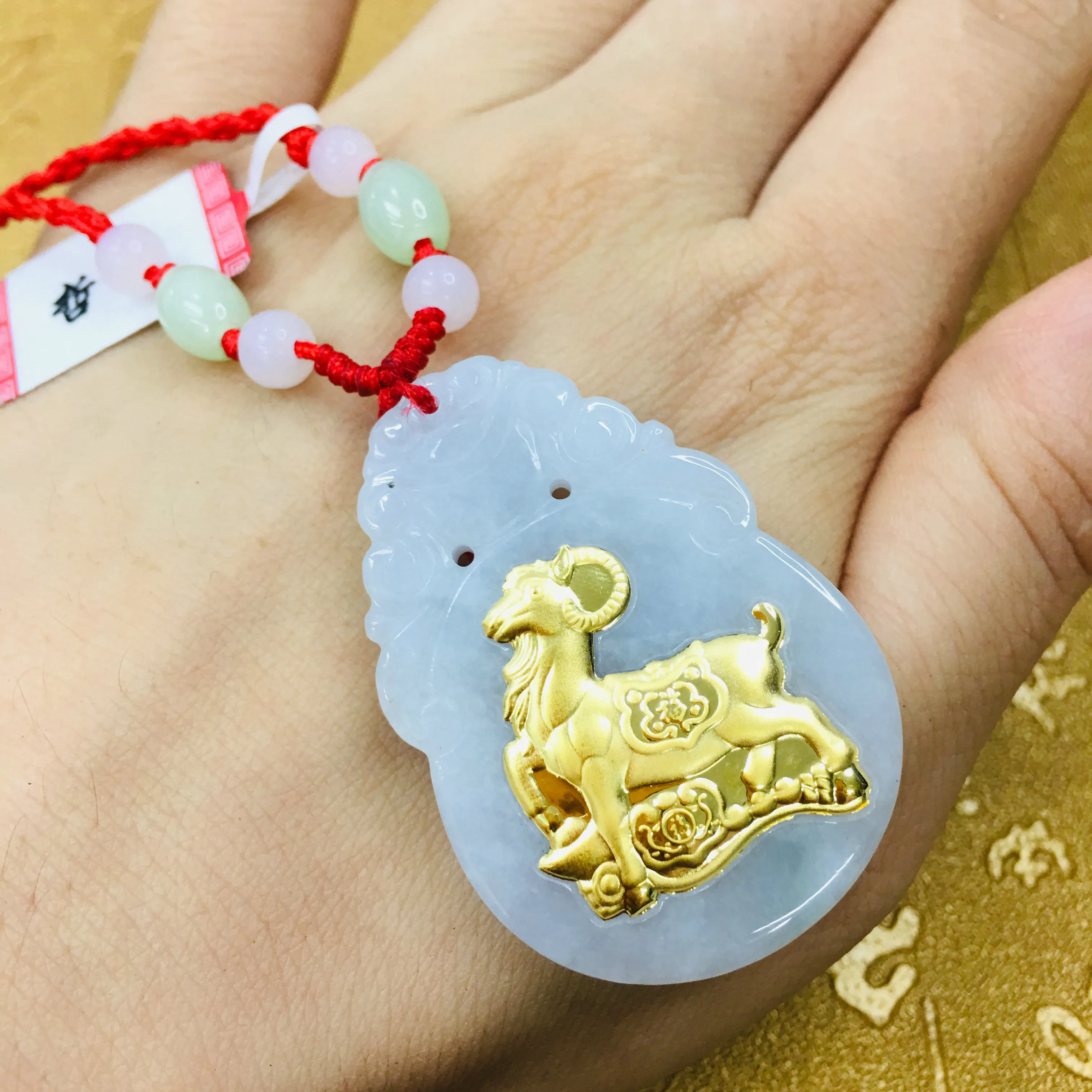 Send A certificate Natural Burmese jade jade inlaid 24K gold zodiac