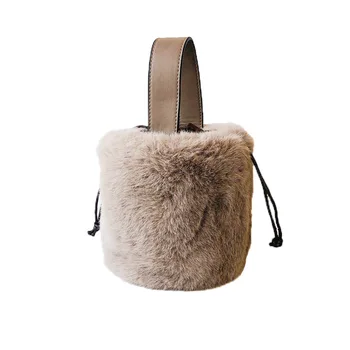 

2020 New Winter Warm Rabbit Hair Shoulder Bags For Women Crossbody Bag Fashion Chic Bucket Fur Bag Korean Style Handbag