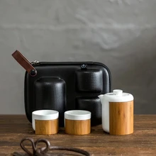 TANGPIN-TETERA de bambú y cerámica con 2 tazas, kungfú chino hecho a mano, juego de tazas para té