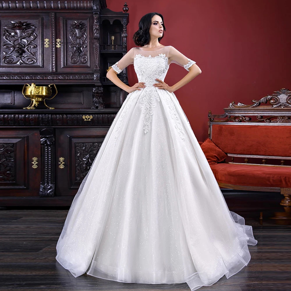 

Custom Made Shiny Wedding Dresses Robe De Mariee 2020 Half Sleeve Full Beading Appliques Princess Gowns China Aliexpress