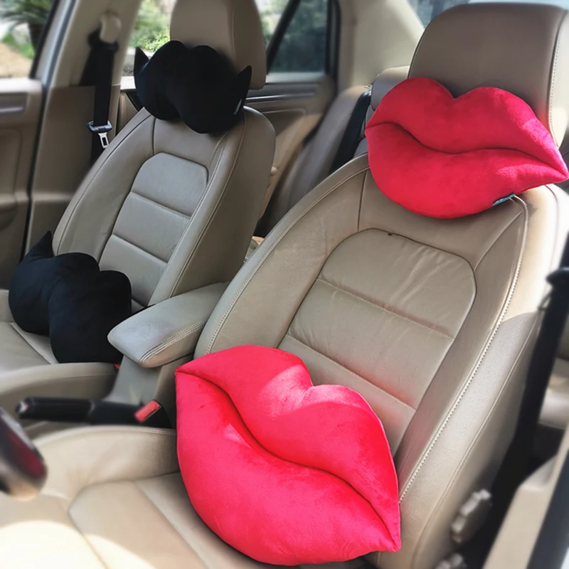 

Auto Seat Headrest Lip Moustache Shaped Cushion Plush Toy Soft Neck Pillow Creative Car Decor Backrest Seat Neck Pillow