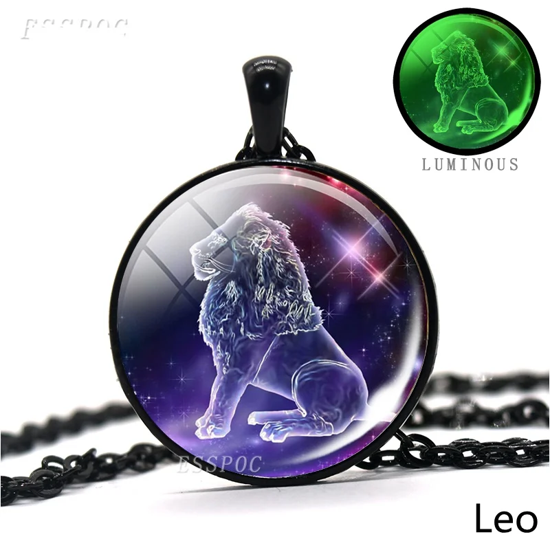 Collana Uomo 12 Segni Zodiacali Che Si Illumina Al Buio - Ciondolo Quadrato Con Cordino In Pelle, Regalo Di Moda