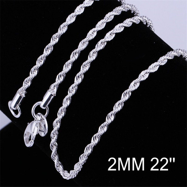 Sale Retail Wholesale Silver Plated Necklace Women Man Necklace 2mm16,18,20,22,24 Inch Twist Rope Chain Jewelry Accesory
