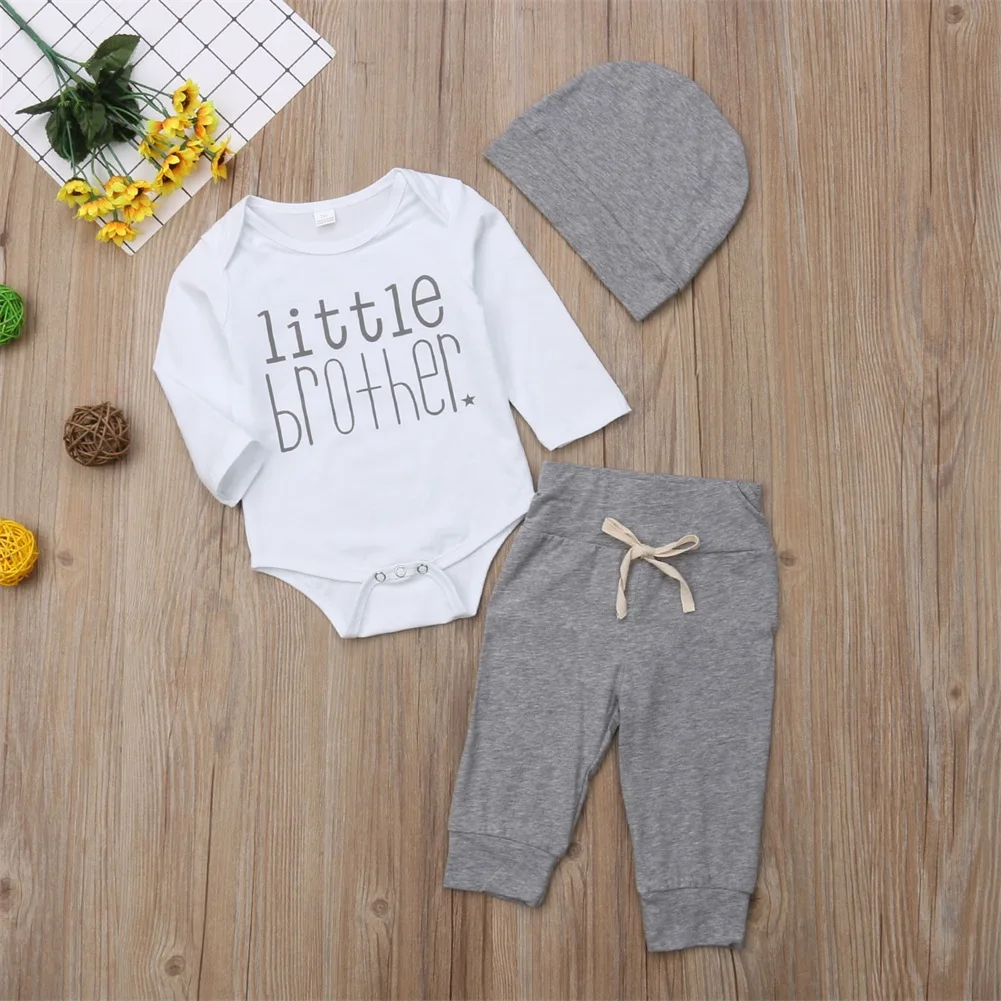 Модный комбинезон с надписью «Little Brother's» для новорожденных и маленьких мальчиков+ штаны, комплект со штанами, комплект одежды из 3 предметов